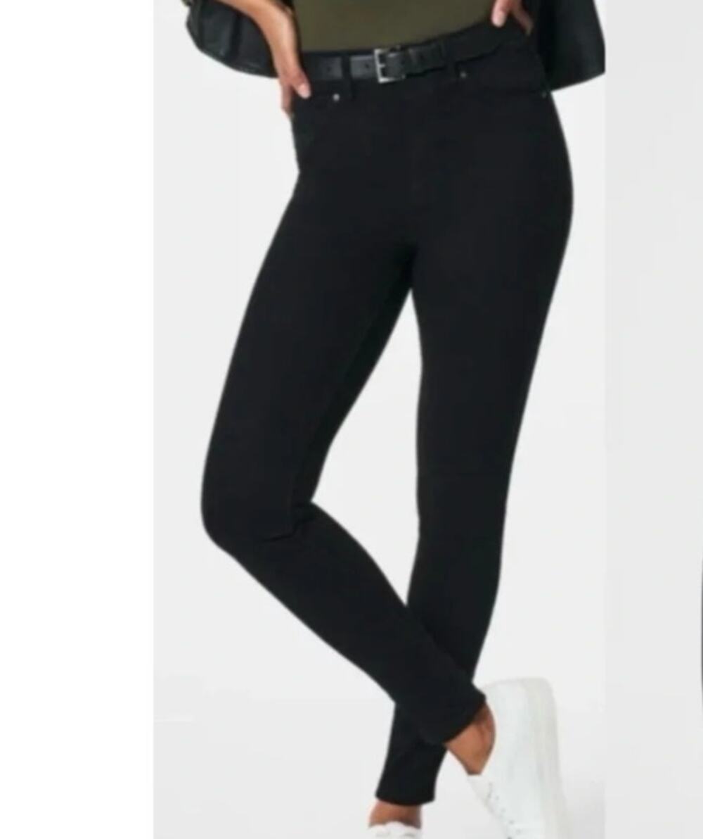NWT Spanx High Rise Ankle Crop Skinny Pull On Jeans Back Pockets XL Clean Black